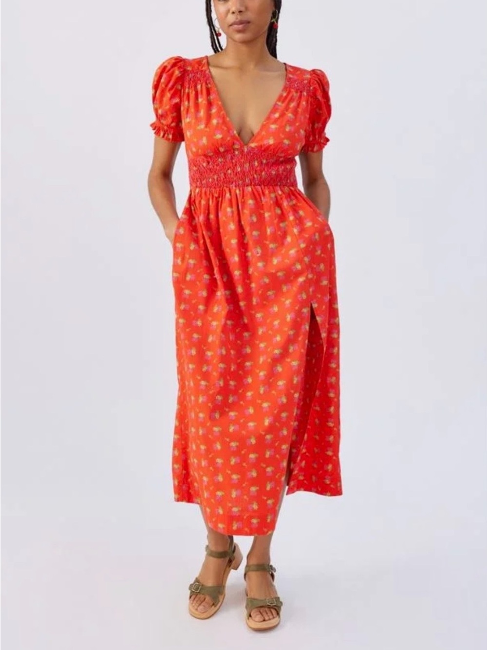 Urban Outfitters Orange Liliana Side Slit Midi Dress Size XS